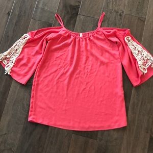 Pink cold shoulder top